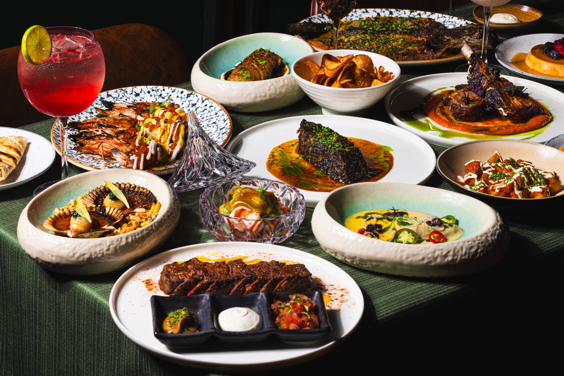 Sharing dishes served across the table at The Margin